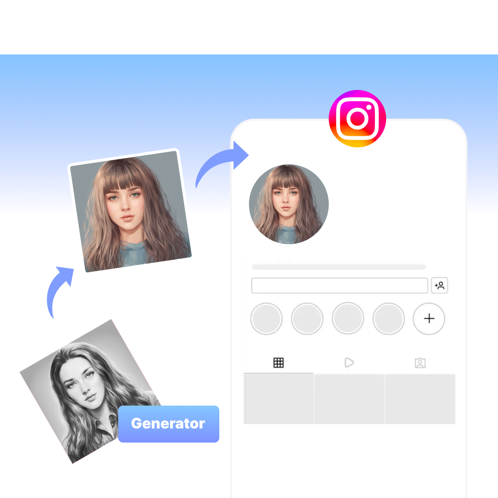 Generate a cartoon instagram or twitter avatar from uplaoded female image in cartoon generator
